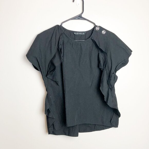 Zara Tops - Zara Basics Black Ruffle Basic Blouse Business Casual Medium